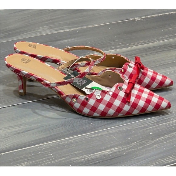 wild fable Shoes - Wild Fable Lysandra Kitten Heels Sandals Red White Gingham Eyelet Pointed Toe